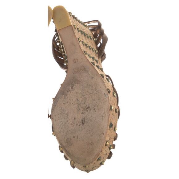 AUTH Gucci Metallic Brown Leather Studded Cork Platform Wedge Sandals Sz EU 40 - Picture 5 of 6